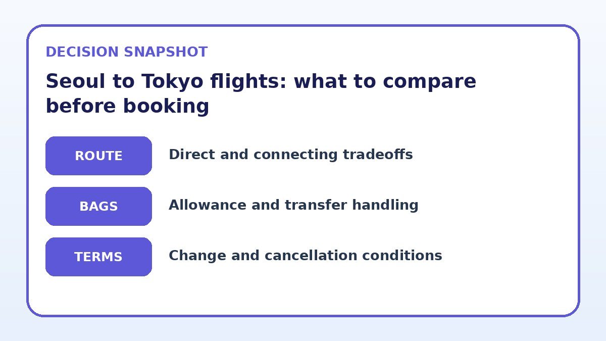 Decision guide for Seoul to Tokyo flights: what to compare before booking