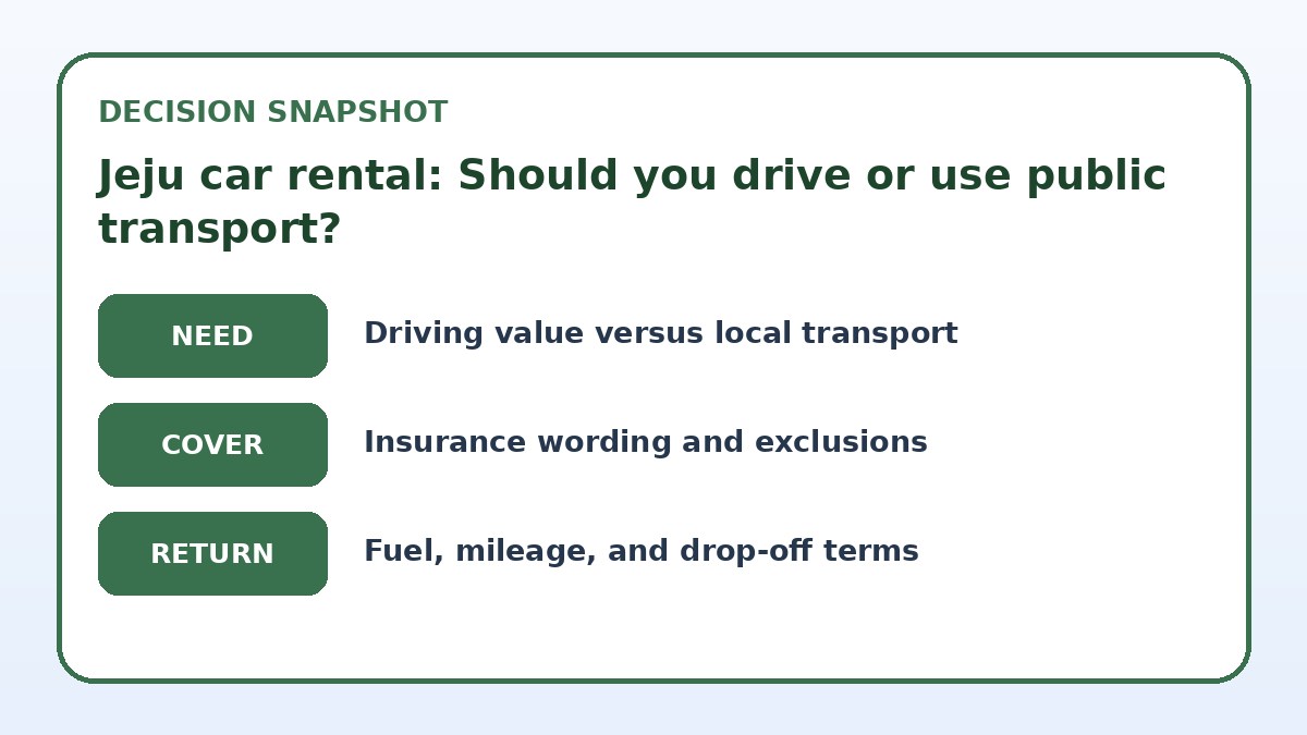 Decision guide for Jeju car rental: Should you drive or use public transport?