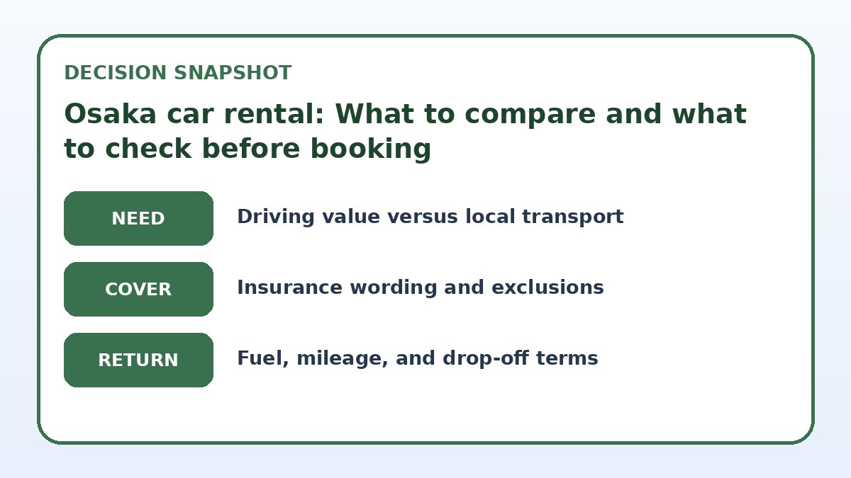 Decision guide for Osaka car rental: What to compare and what to check before booking