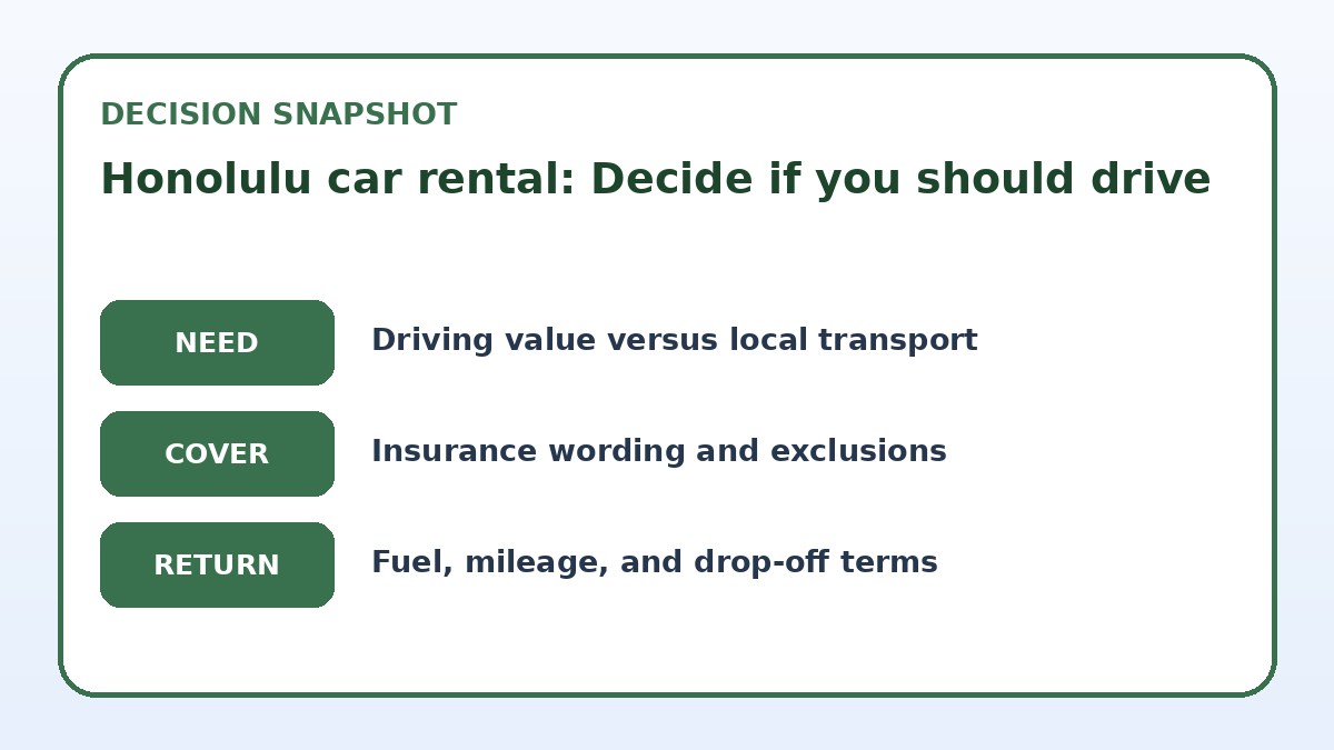 Decision guide for Honolulu car rental: Decide if you should drive