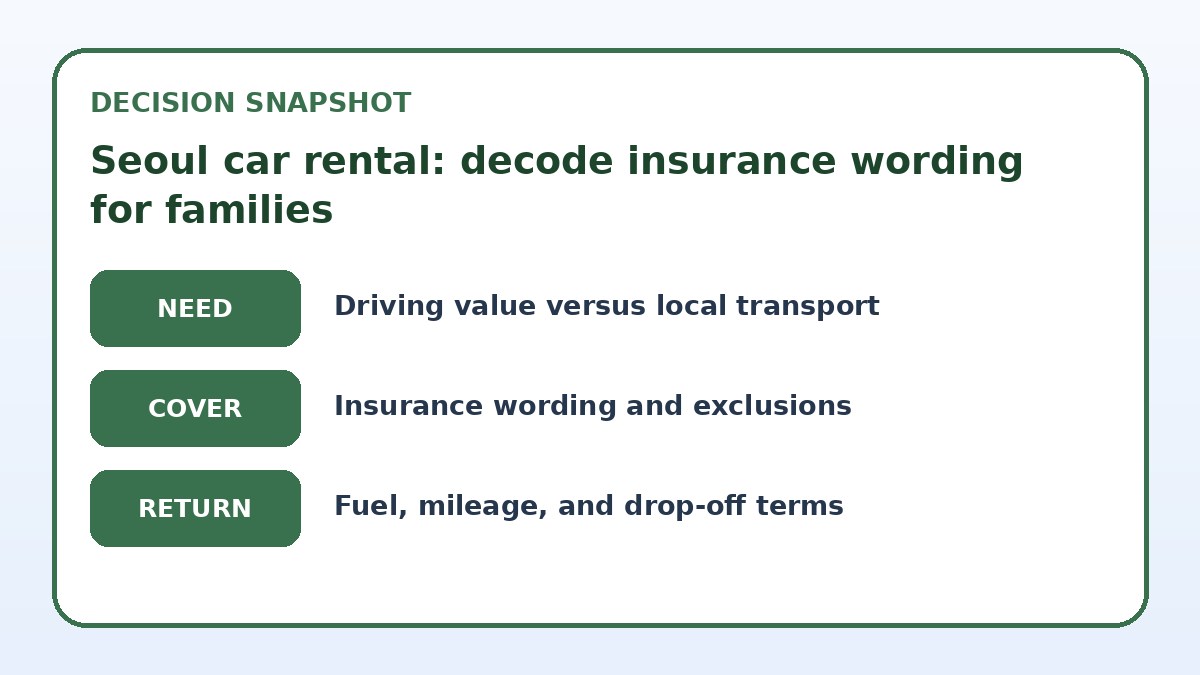 Decision guide for Seoul car rental: decode insurance wording for families