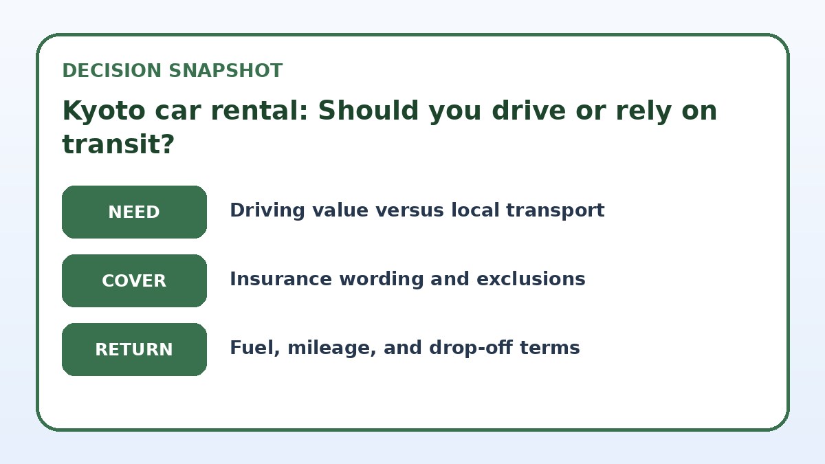 Decision guide for Kyoto car rental: Should you drive or rely on transit?