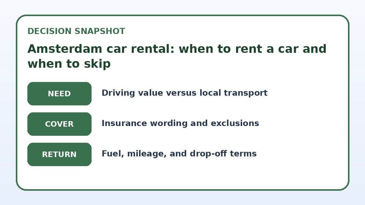 Decision guide for Amsterdam car rental: when to rent a car and when to skip
