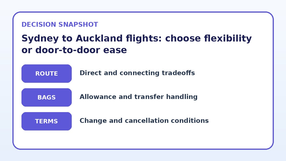 Decision guide for Sydney to Auckland flights: choose flexibility or door-to-door ease