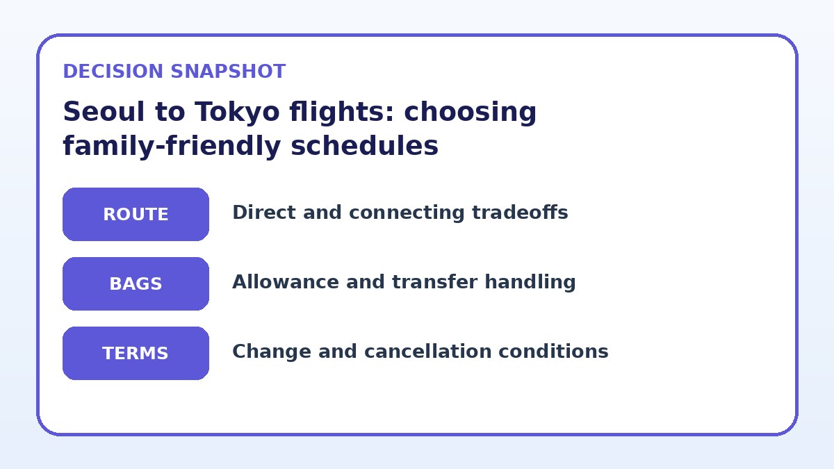 Decision guide for Seoul to Tokyo flights: choosing family-friendly schedules