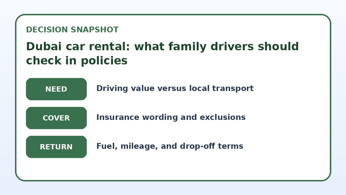 Decision guide for Dubai car rental: what family drivers should check in policies
