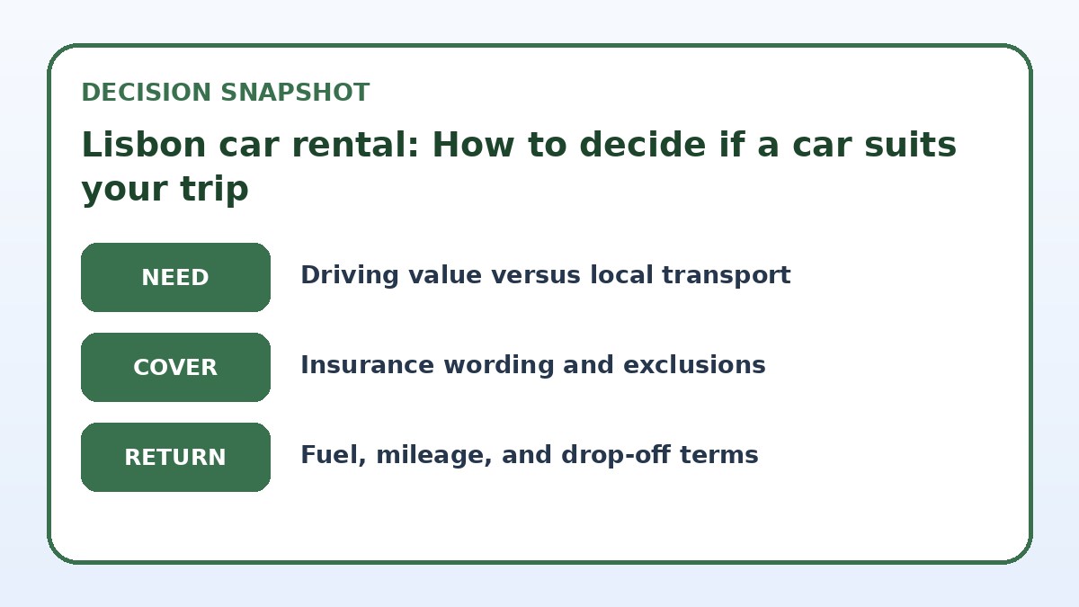 Decision guide for Lisbon car rental: How to decide if a car suits your trip
