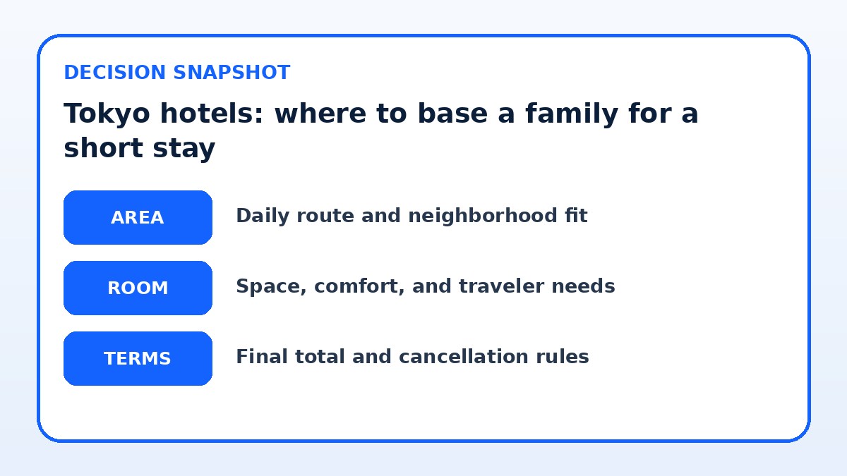 Decision guide for Tokyo hotels: where to base a family for a short stay