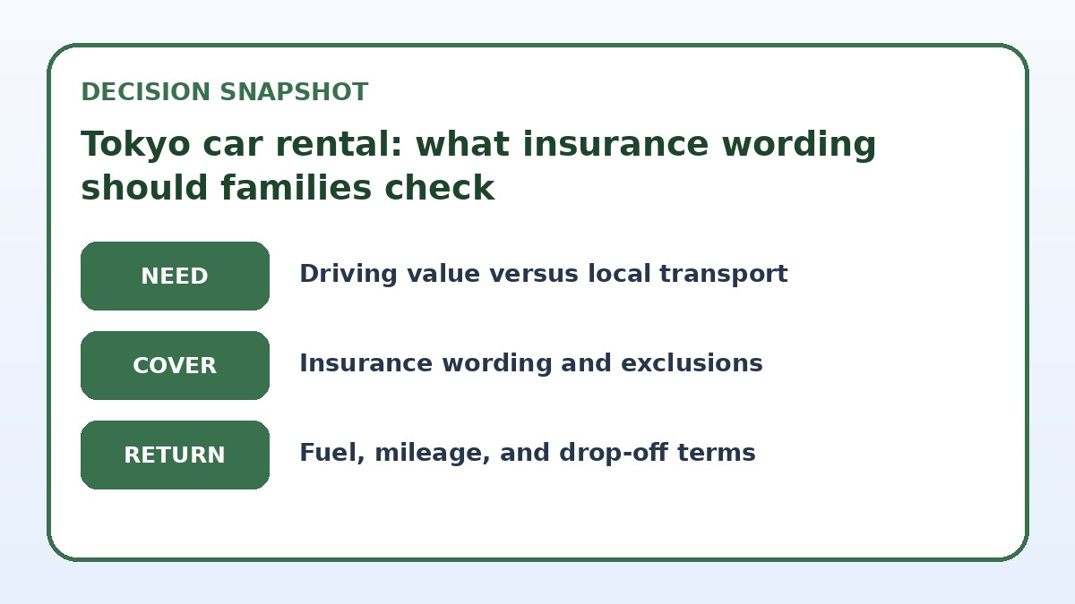 Decision guide for Tokyo car rental: what insurance wording should families check