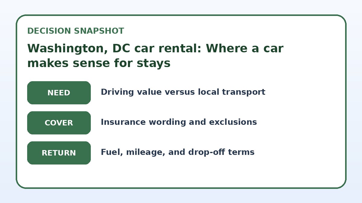 Decision guide for Washington, DC car rental: Where a car makes sense for stays
