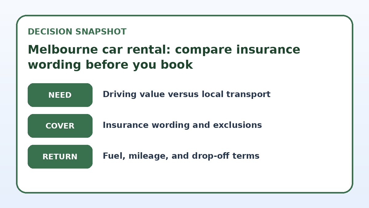 Decision guide for Melbourne car rental: compare insurance wording before you book
