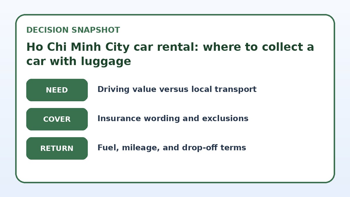 Decision guide for Ho Chi Minh City car rental: where to collect a car with luggage