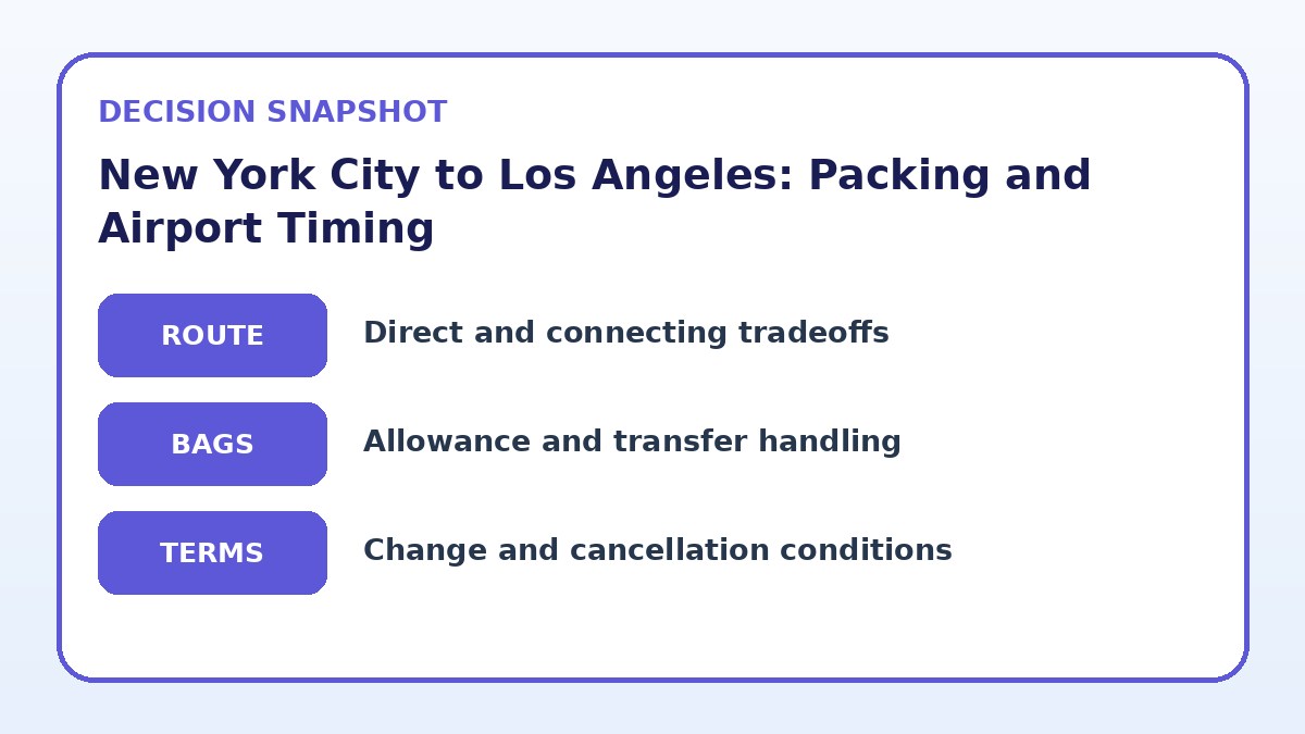 Decision guide for New York City to Los Angeles: Packing and Airport Timing