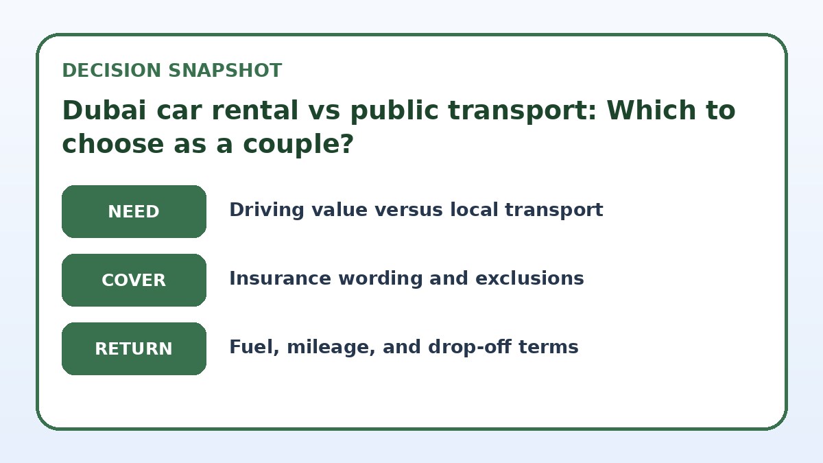 Decision guide for Dubai car rental vs public transport: Which to choose as a couple?