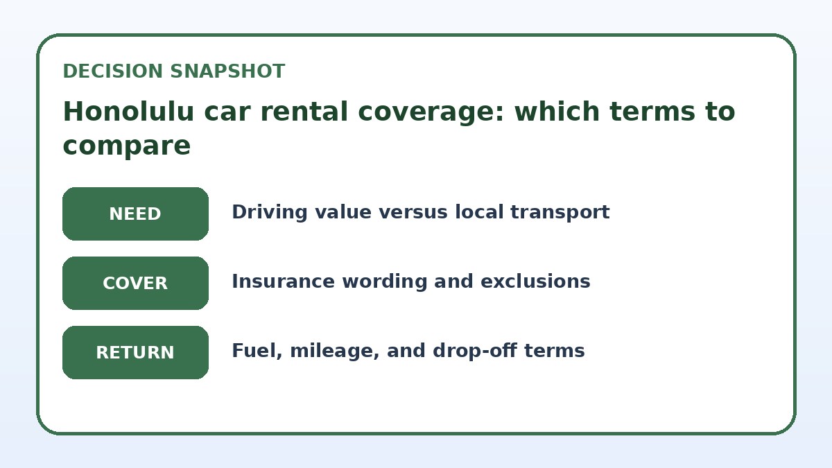 Decision guide for Honolulu car rental coverage: which terms to compare