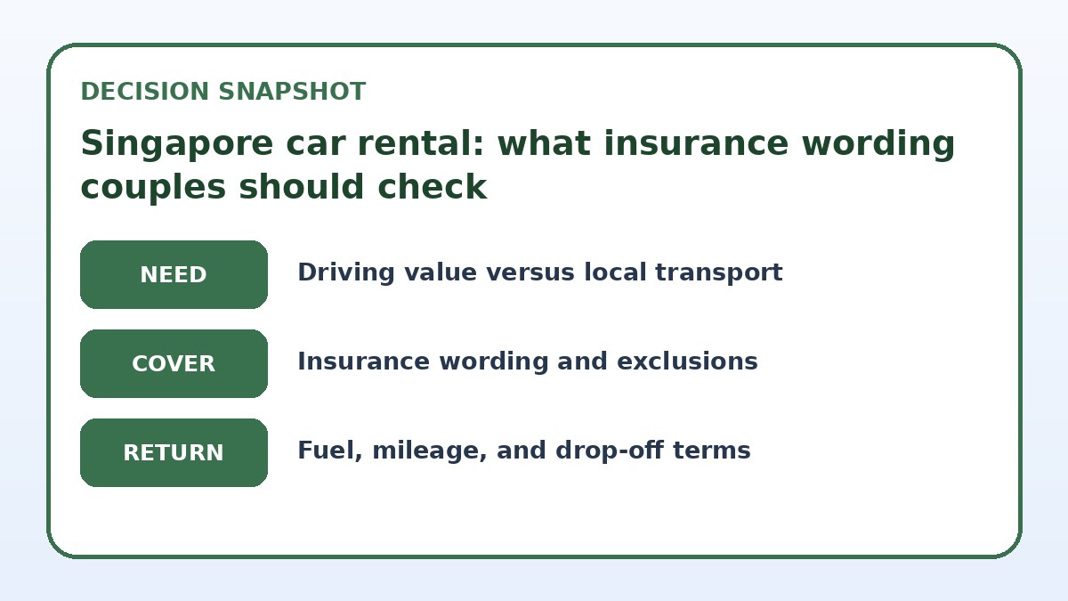 Decision guide for Singapore car rental: what insurance wording couples should check
