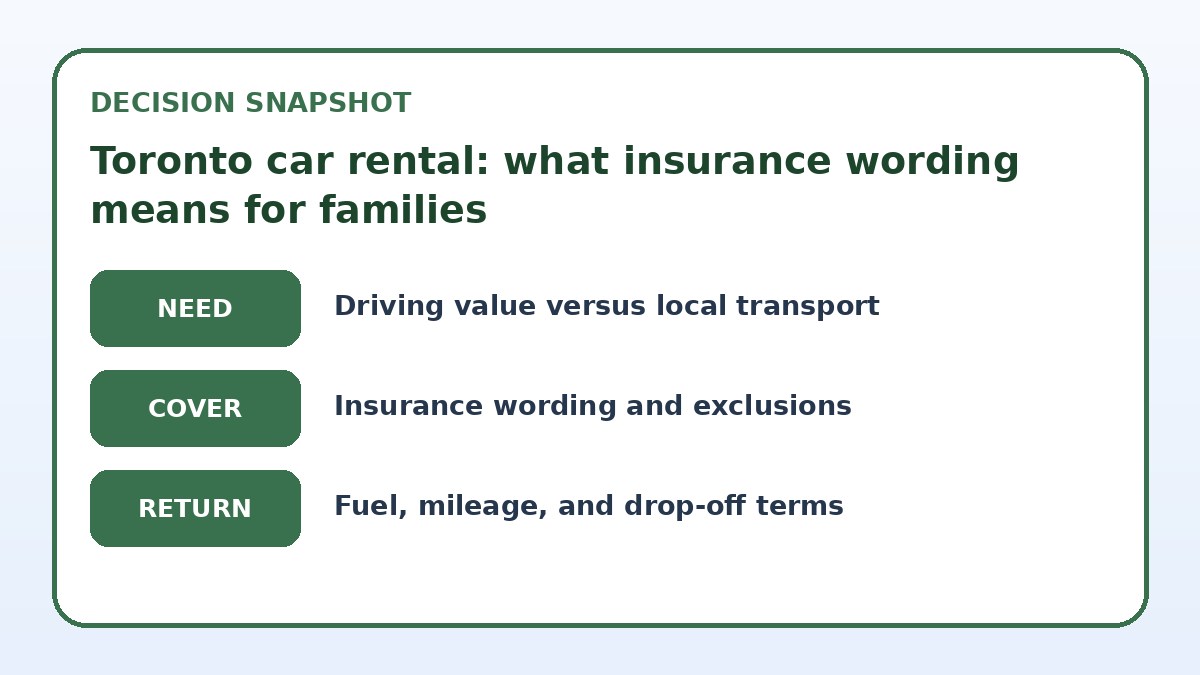 Decision guide for Toronto car rental: what insurance wording means for families