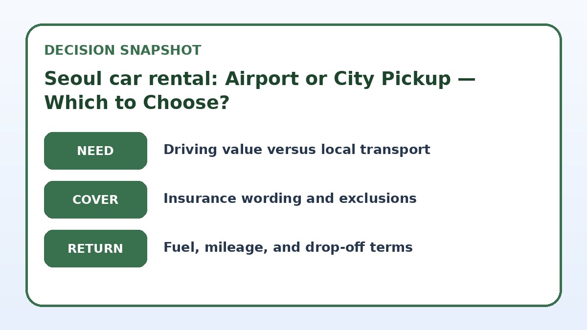 Decision guide for Seoul car rental: Airport or City Pickup — Which to Choose?