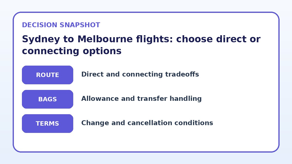 Decision guide for Sydney to Melbourne flights: choose direct or connecting options
