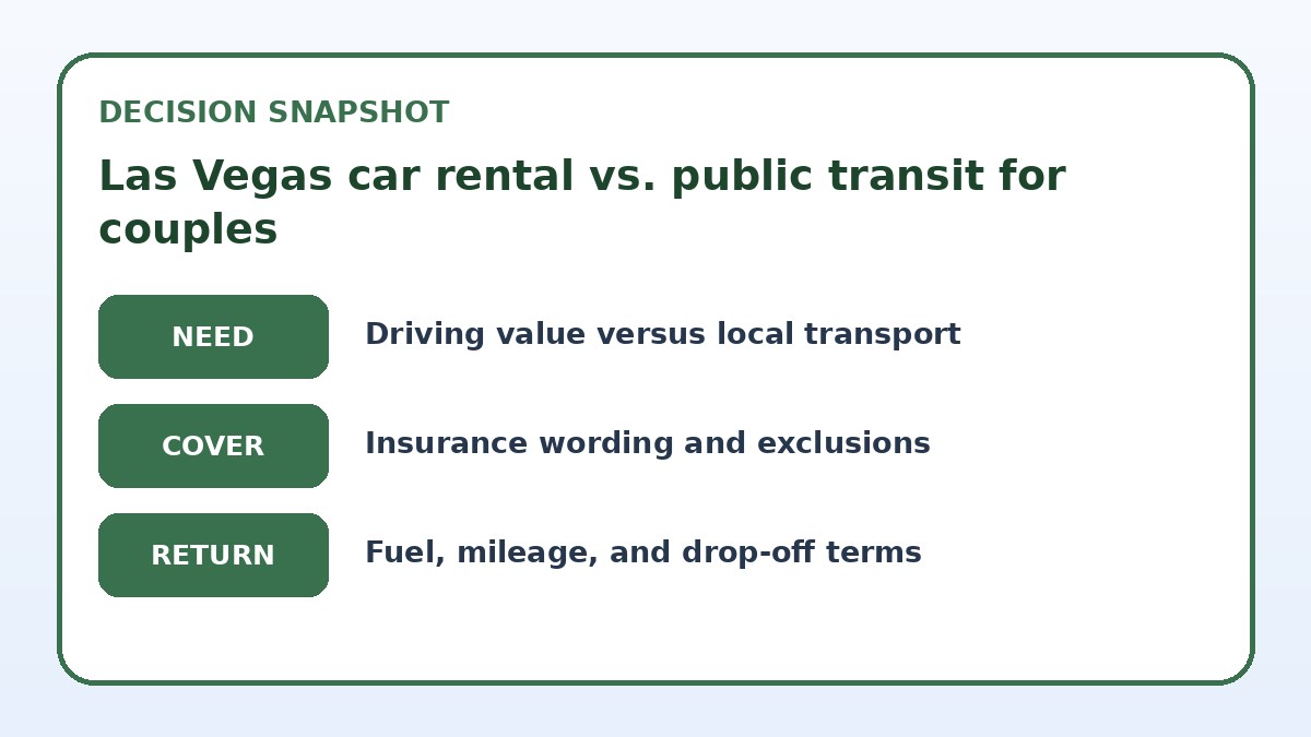 Decision guide for Las Vegas car rental vs. public transit for couples