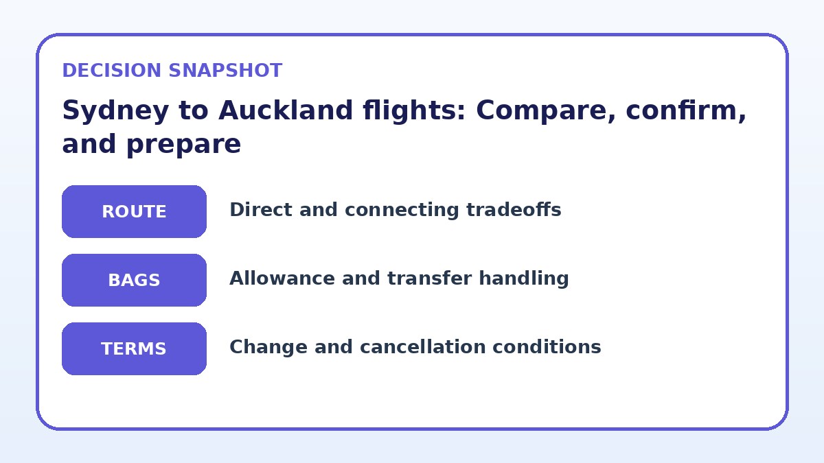 Decision guide for Sydney to Auckland flights: Compare, confirm, and prepare
