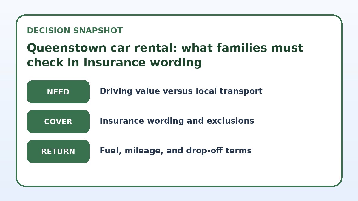 Decision guide for Queenstown car rental: what families must check in insurance wording