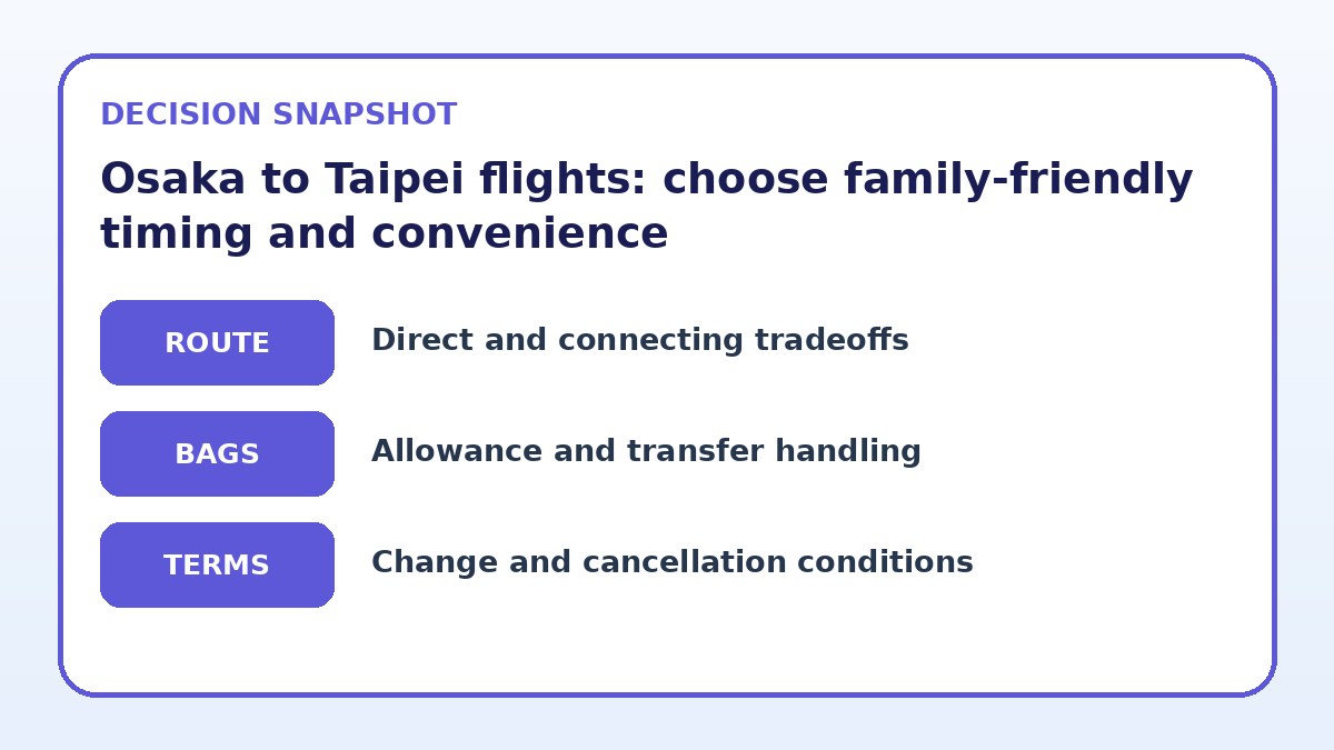 Decision guide for Osaka to Taipei flights: choose family-friendly timing and convenience