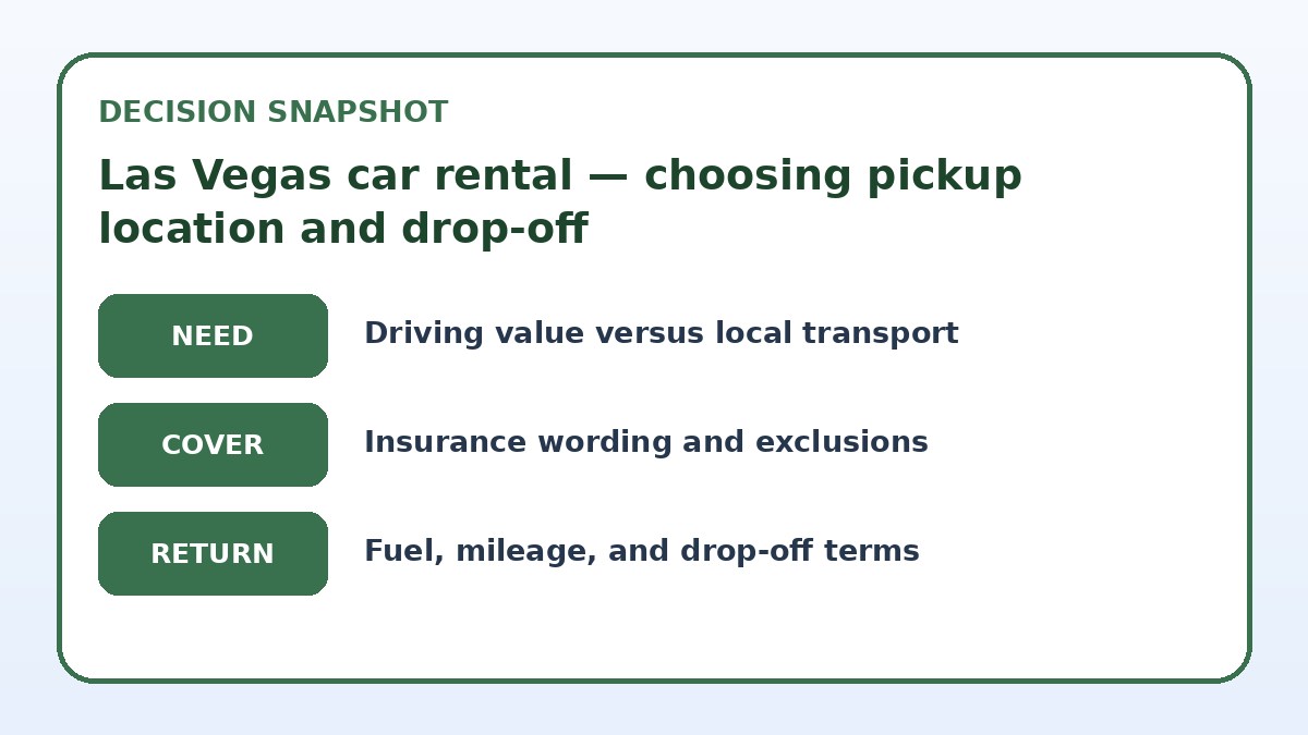 Decision guide for Las Vegas car rental — choosing pickup location and drop-off