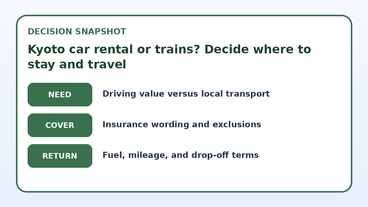 Decision guide for Kyoto car rental or trains? Decide where to stay and travel