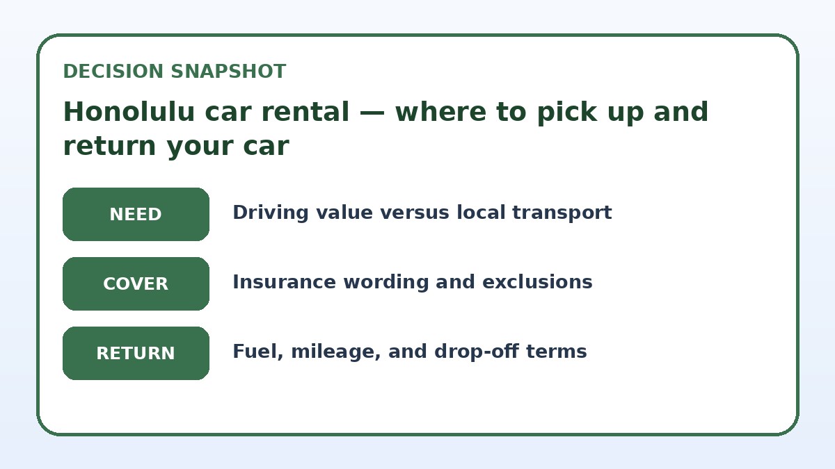 Decision guide for Honolulu car rental — where to pick up and return your car