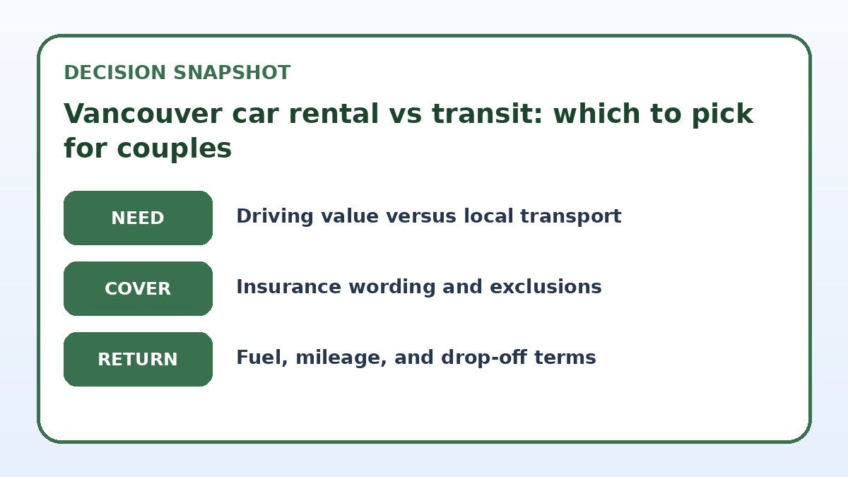 Decision guide for Vancouver car rental vs transit: which to pick for couples