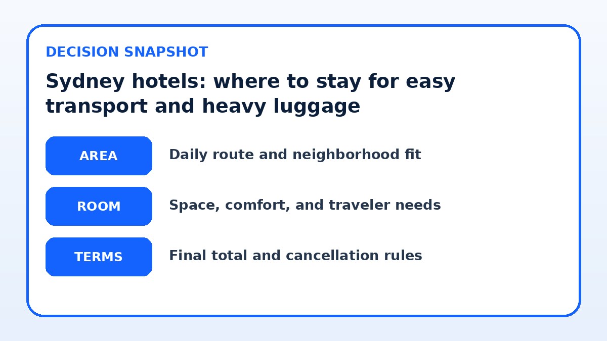Decision guide for Sydney hotels: where to stay for easy transport and heavy luggage