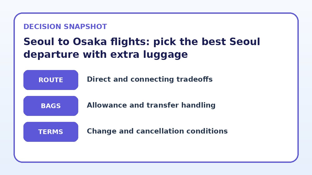 Decision guide for Seoul to Osaka flights: pick the best Seoul departure with extra luggage