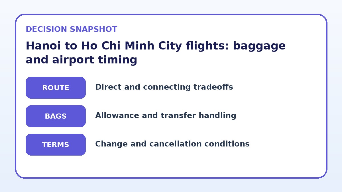 Decision guide for Hanoi to Ho Chi Minh City flights: baggage and airport timing