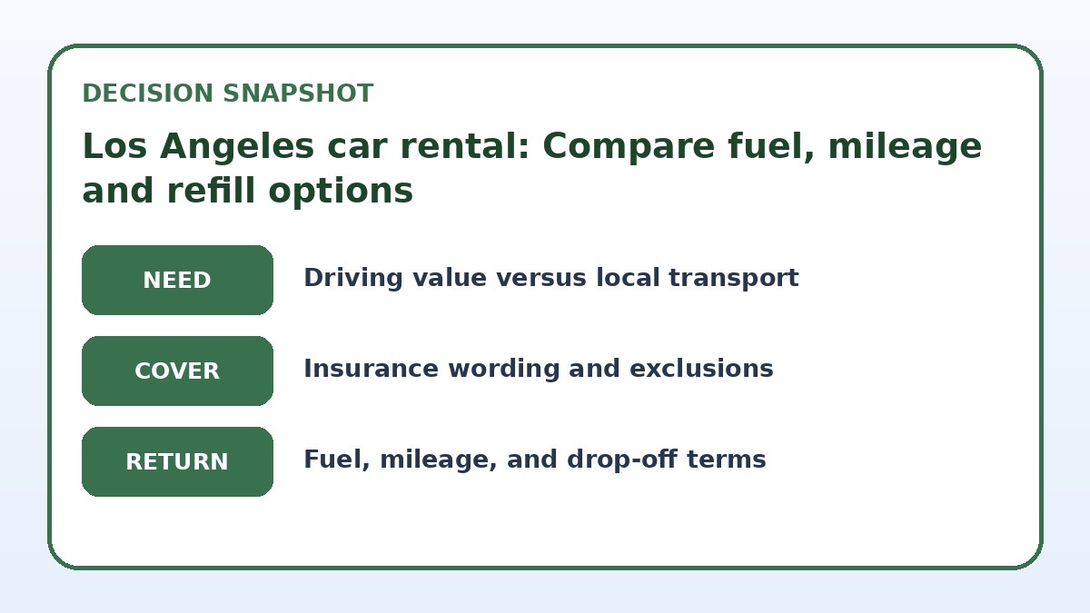 Decision guide for Los Angeles car rental: Compare fuel, mileage and refill options