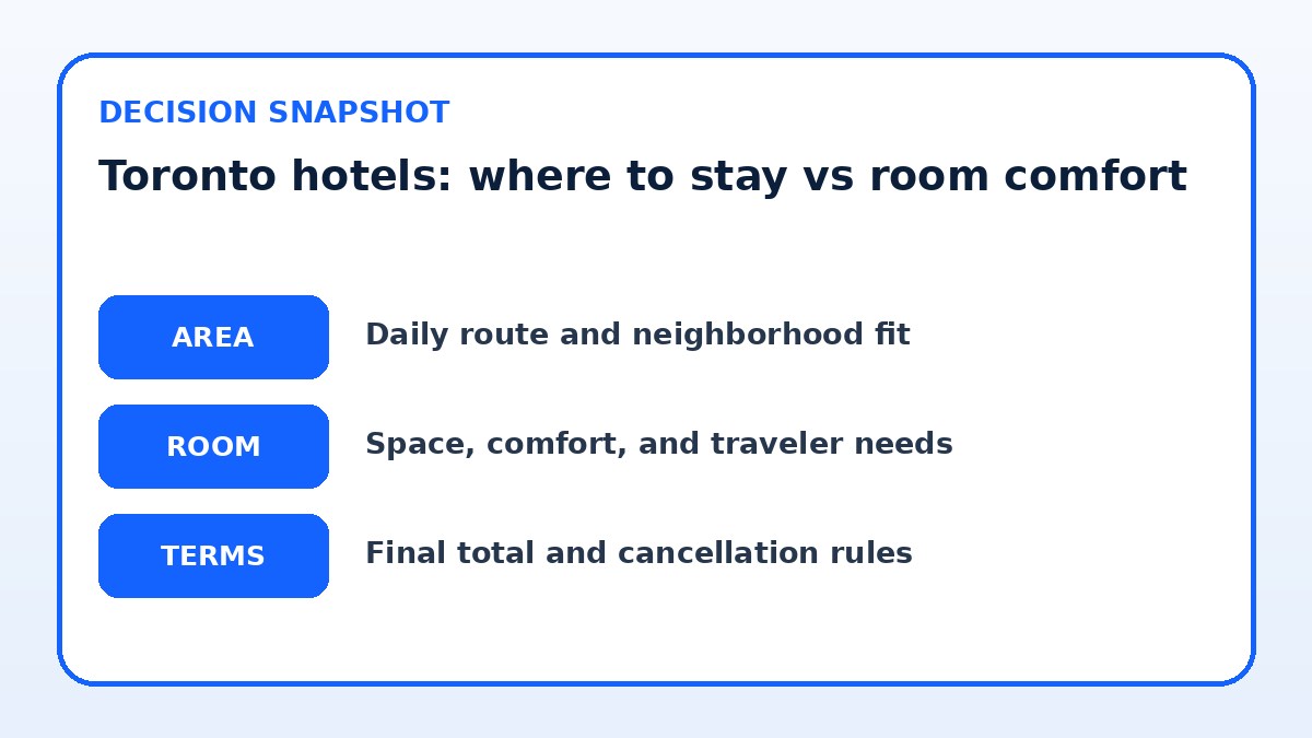 Decision guide for Toronto hotels: where to stay vs room comfort
