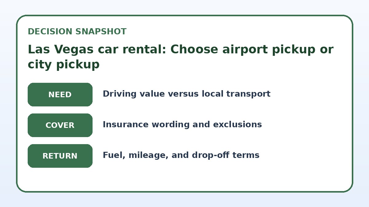 Decision guide for Las Vegas car rental: Choose airport pickup or city pickup