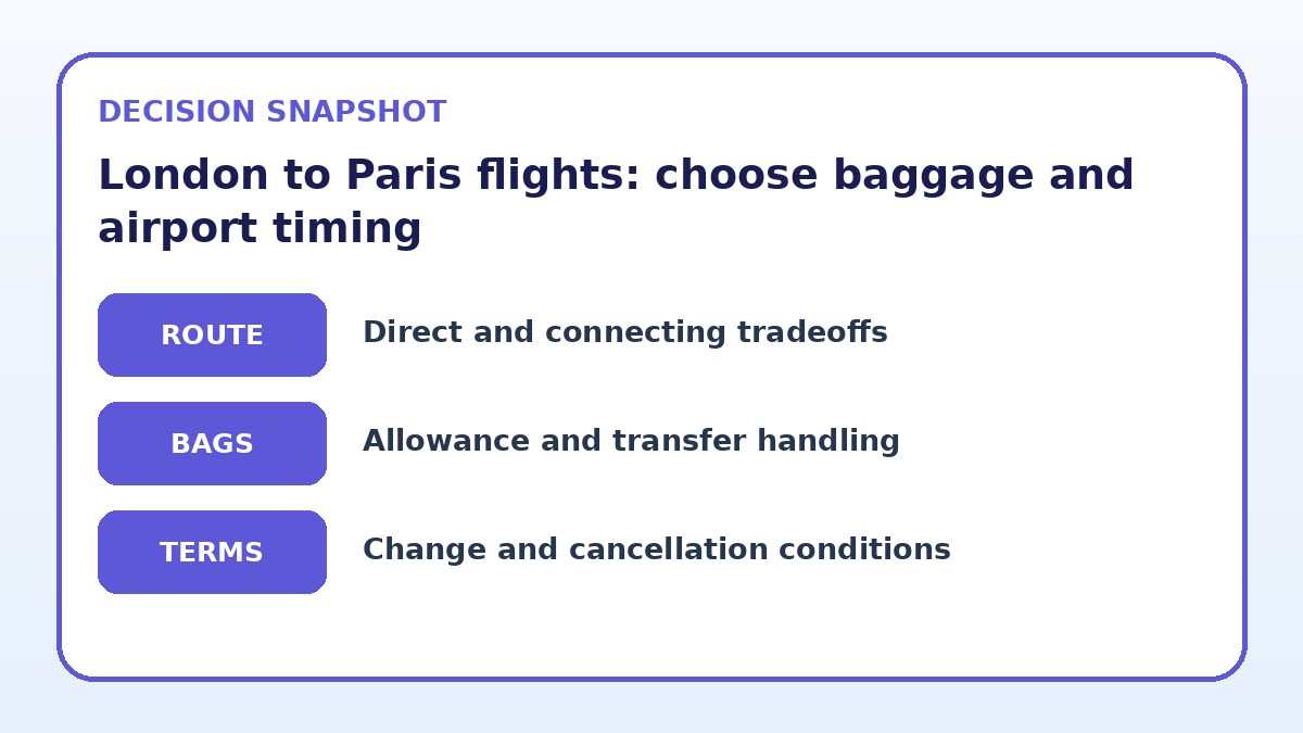 Decision guide for London to Paris flights: choose baggage and airport timing