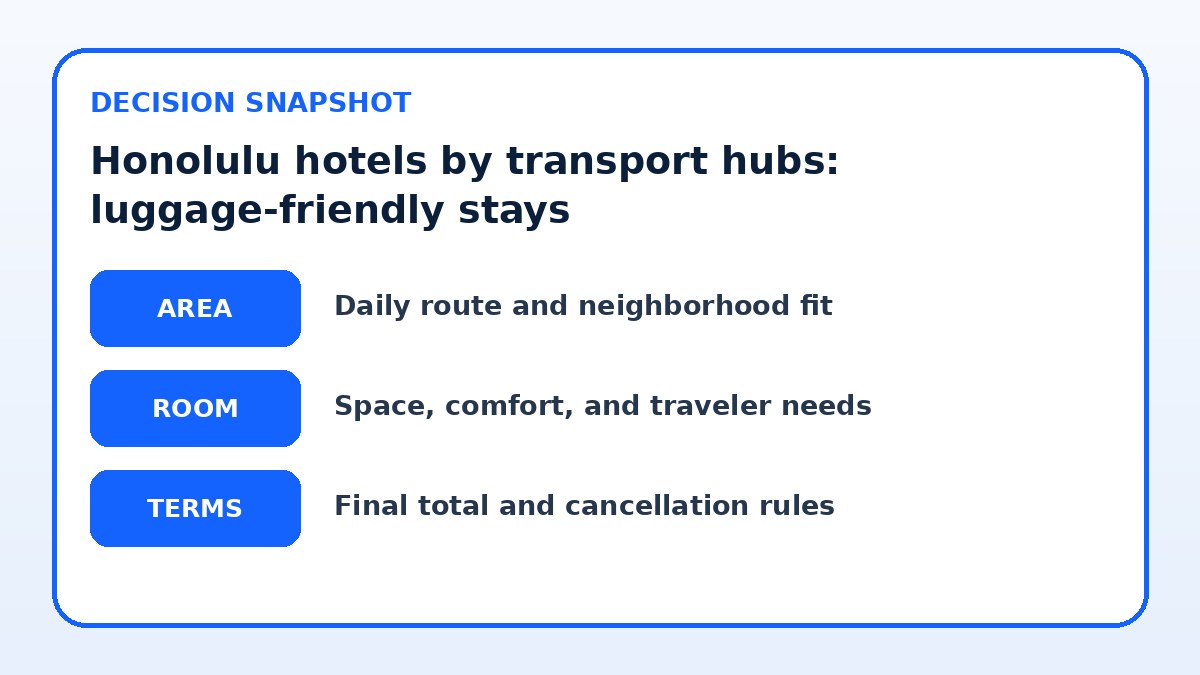 Decision guide for Honolulu hotels by transport hubs: luggage-friendly stays