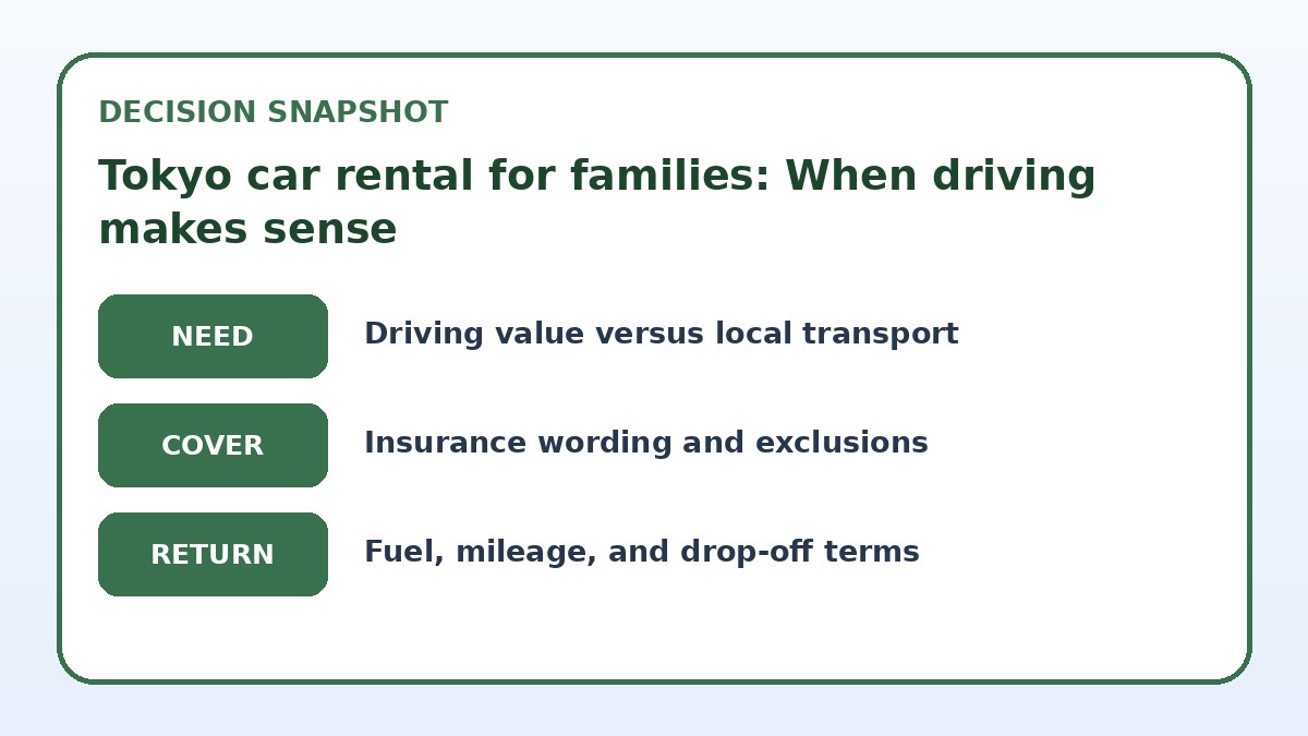 Decision guide for Tokyo car rental for families: When driving makes sense
