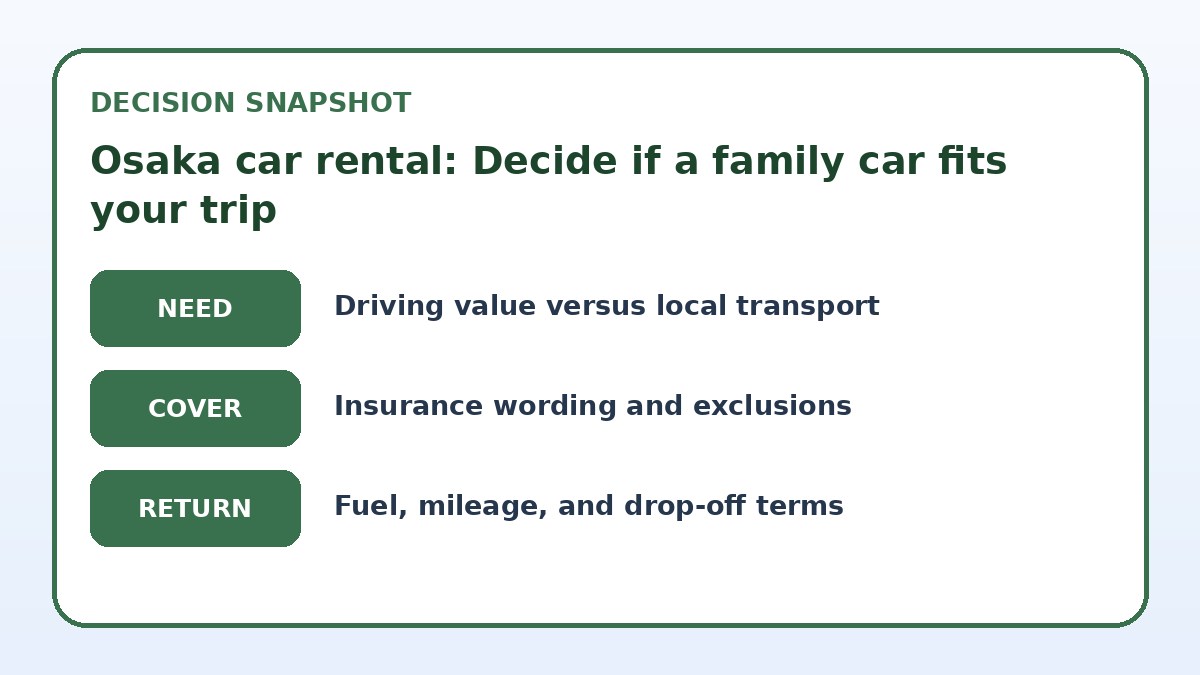 Decision guide for Osaka car rental: Decide if a family car fits your trip