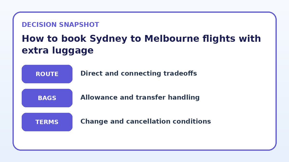Decision guide for How to book Sydney to Melbourne flights with extra luggage