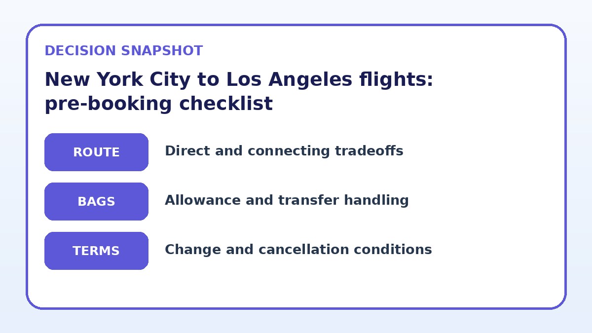 Decision guide for New York City to Los Angeles flights: pre-booking checklist