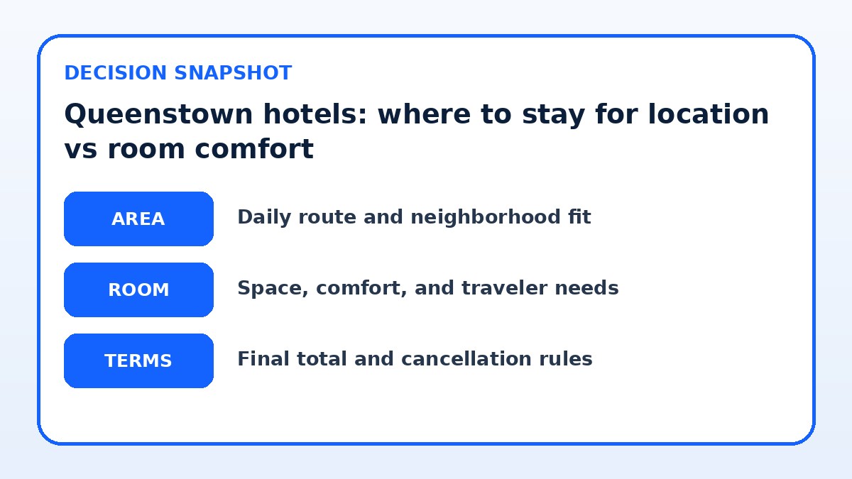 Decision guide for Queenstown hotels: where to stay for location vs room comfort