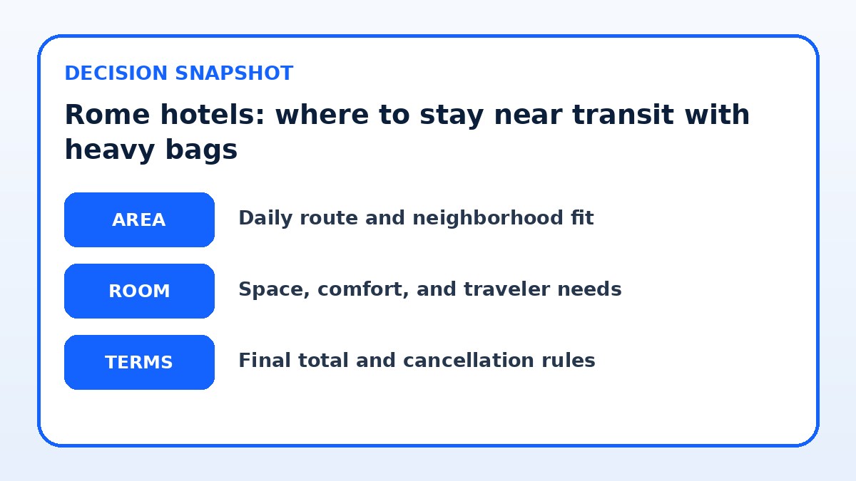 Decision guide for Rome hotels: where to stay near transit with heavy bags