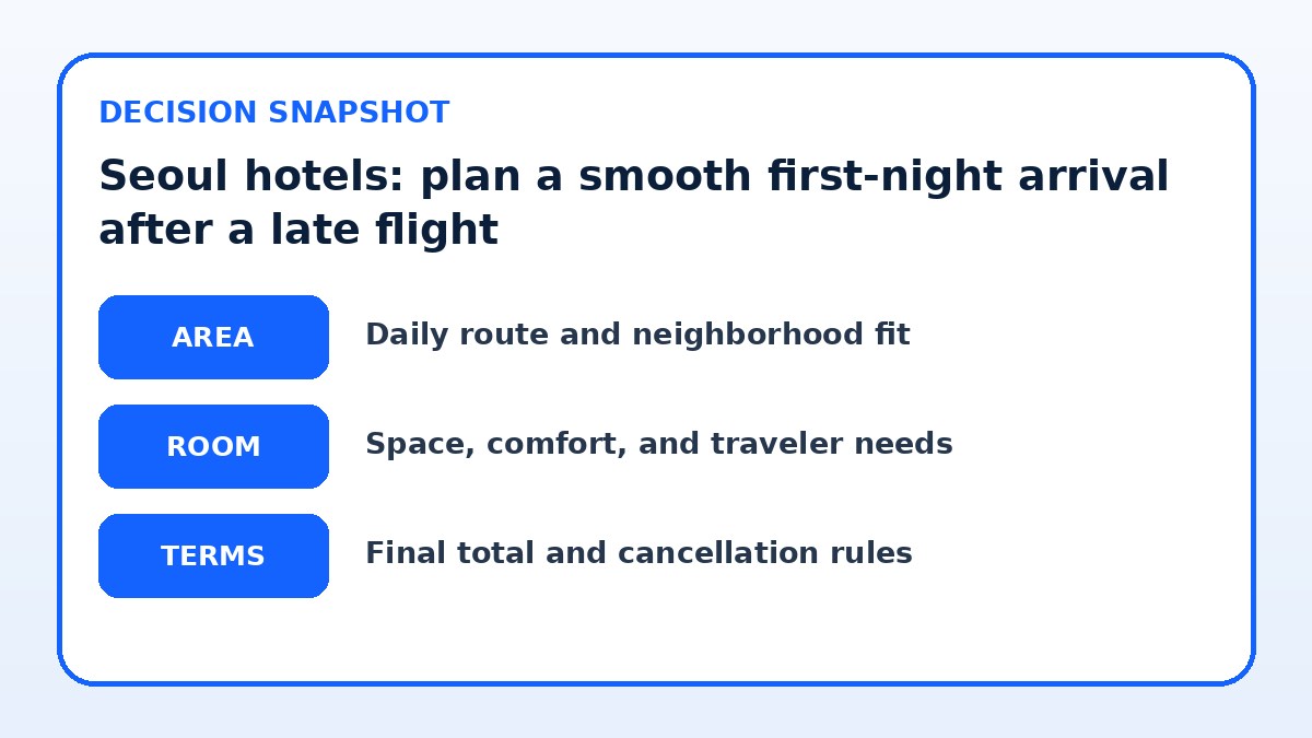 Decision guide for Seoul hotels: plan a smooth first-night arrival after a late flight