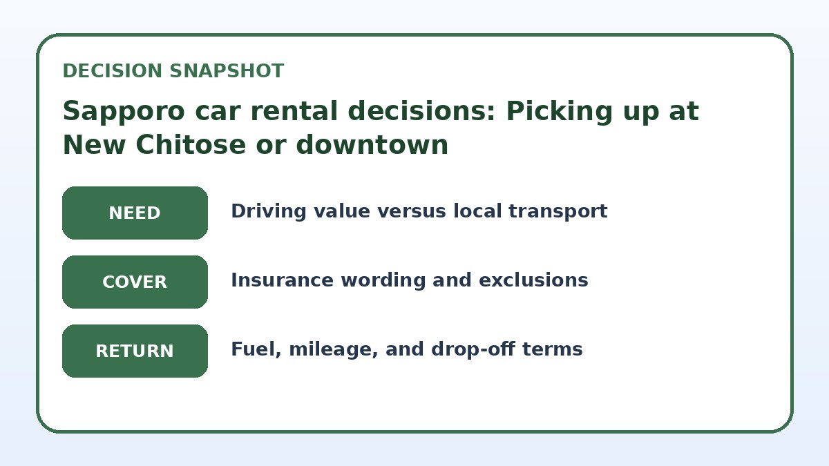 Decision guide for Sapporo car rental decisions: Picking up at New Chitose or downtown