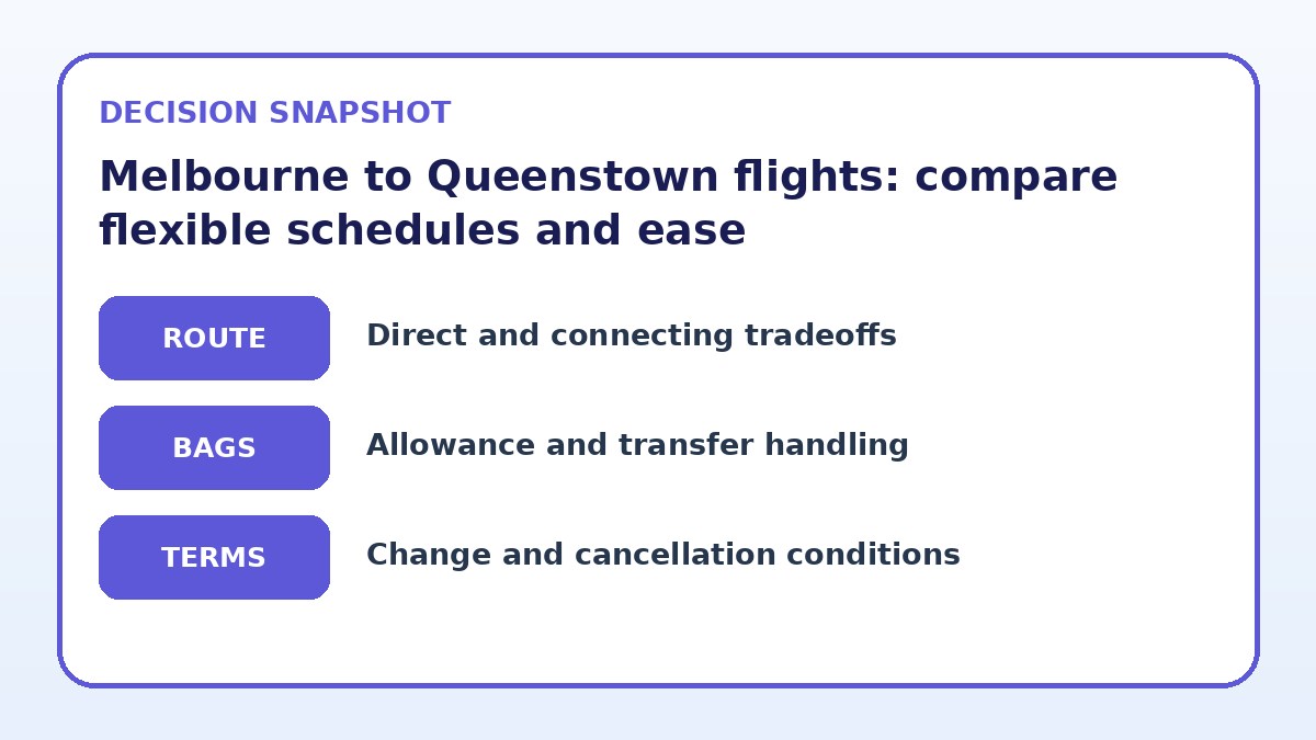 Decision guide for Melbourne to Queenstown flights: compare flexible schedules and ease