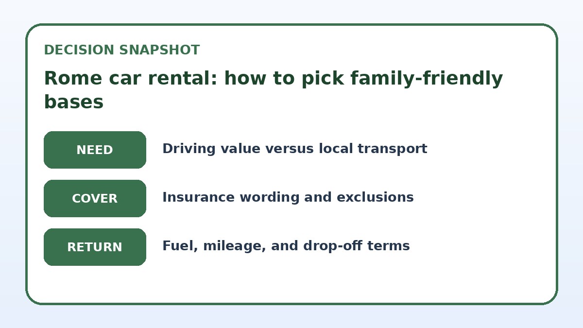 Decision guide for Rome car rental: how to pick family-friendly bases