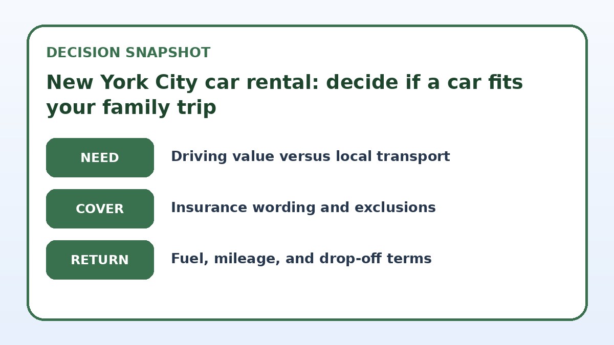 Decision guide for New York City car rental: decide if a car fits your family trip